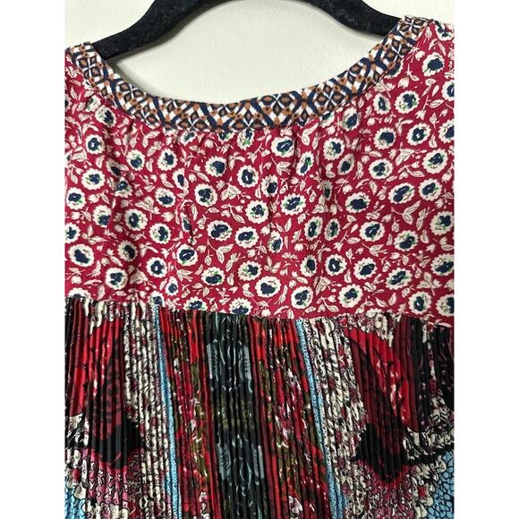 Anthropologie One September Womens Top Size M Tamarosa Red Pleated Patchwork - Picture 5 of 10
